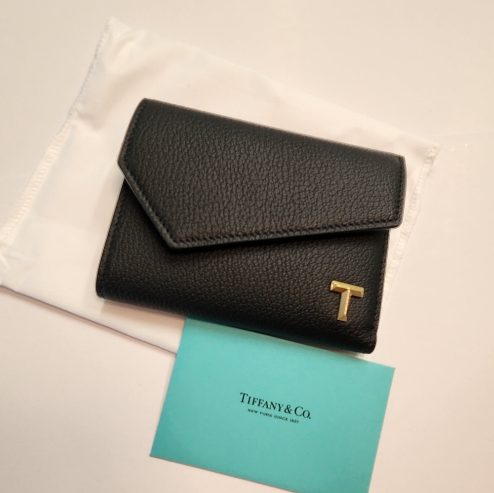 Tiffany & Co. Black Leather Wallet with Gold Accent - Picture 1 of 5